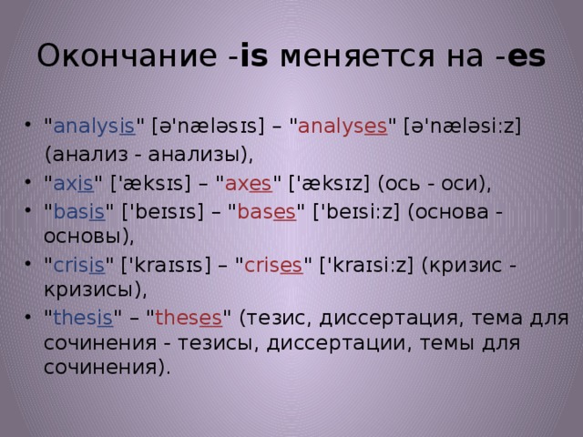 Окончание - is  меняется на - es 