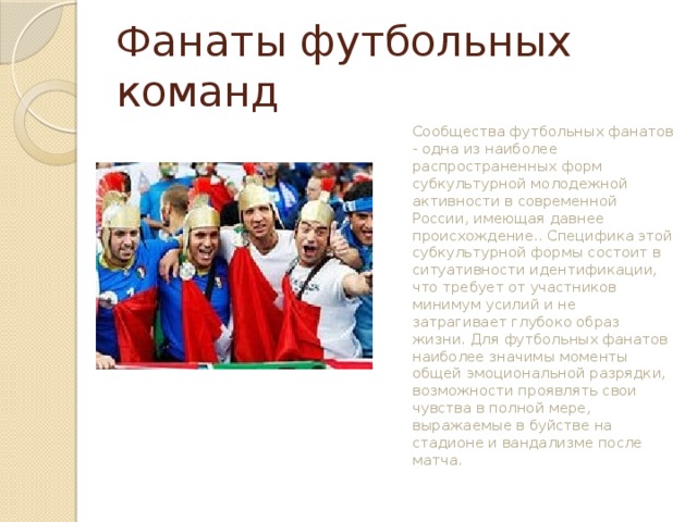 Футбольные фанаты как субкультура презентация