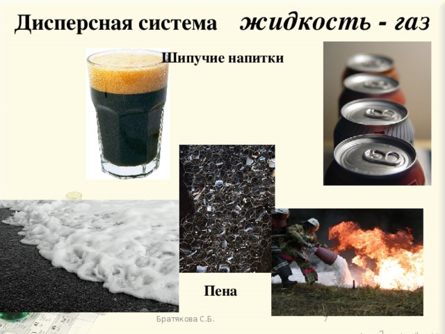 Дисперсная система жидкость - газ Шипучие напитки Пена Братякова С.Б.