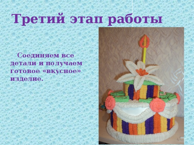Третий этап работы  Соединяем все детали и получаем готовое «вкусное» изделие. 