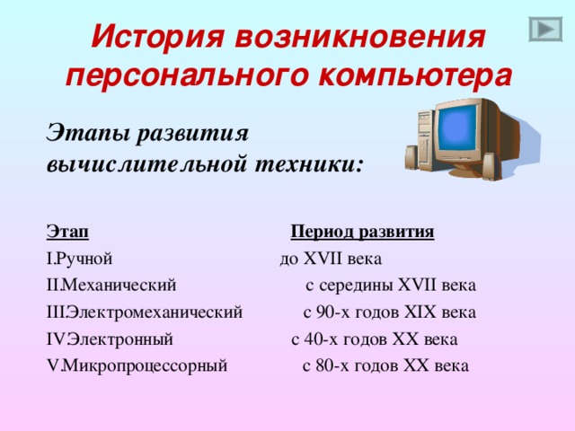 Этапы развития эвм презентация