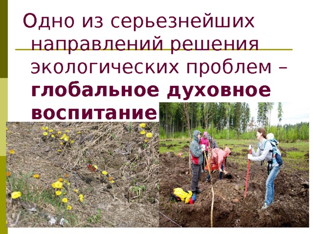  Одно из серьезнейших направлений решения экологических проблем – глобальное духовное воспитание  