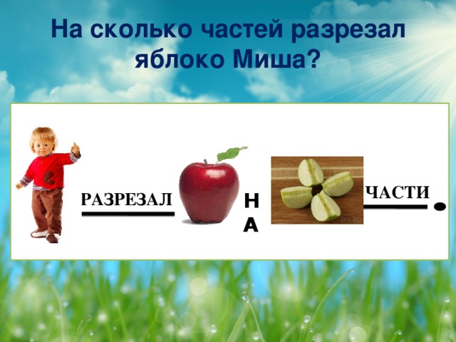 Что сделал с яблоком Миша? ВЗЯЛ РАЗРЕЗАЛ И