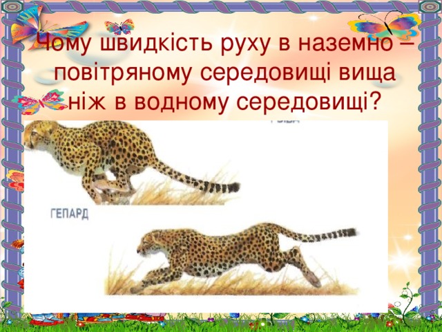 Чому швидкість руху в наземно – повітряному середовищі вища ніж в водному середовищі? 