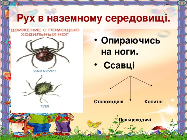 Рух в наземному середовищі. Опираючись на ноги.  Ссавці   Стопоходячі Копитні    Пальцеходячі 