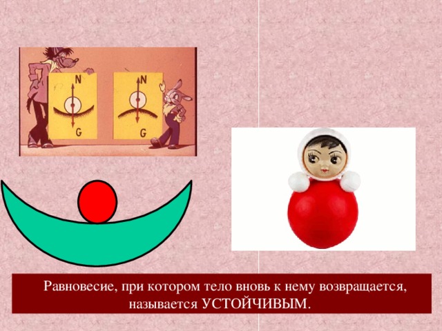  Равновесие, при котором тело вновь к нему возвращается, называется УСТОЙЧИВЫМ. 