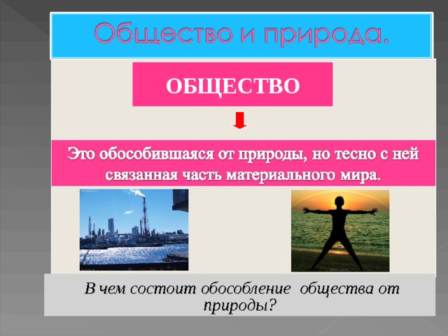  ОБЩЕСТВО  В чем состоит обособление общества от природы? 