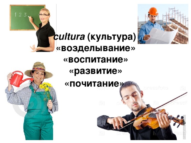culturа (культура)  «возделывание»  «воспитание»  «развитие»  «почитание»  