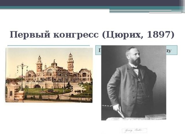 Первый конгресс (Цюрих, 1897)  Цюрихский дворец Тонхалле Георг Кантор в 1894 году 