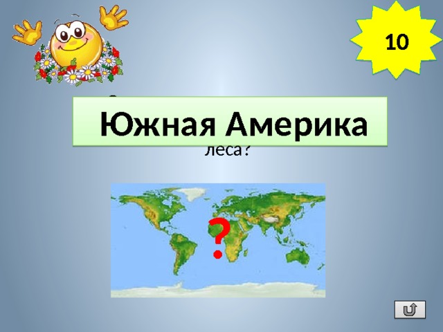 10 Около половины территории какого материка занимают леса?  Южная Америка ? 
