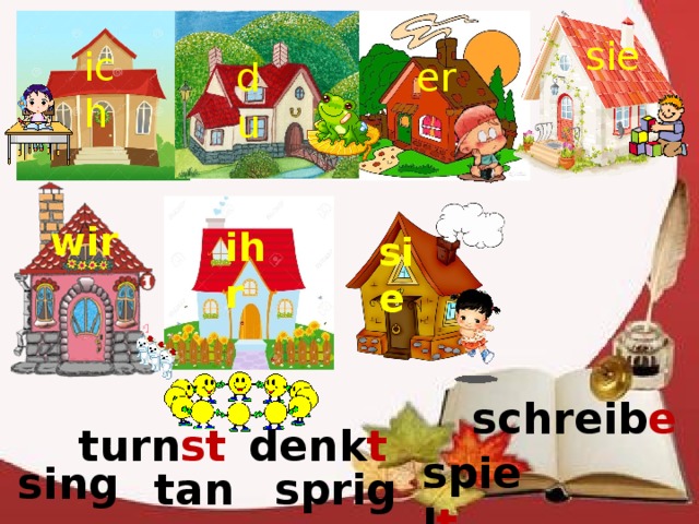sie ich du er wir ihr sie schreib e denk t turn st spiel t singe n sprige n tanz t 