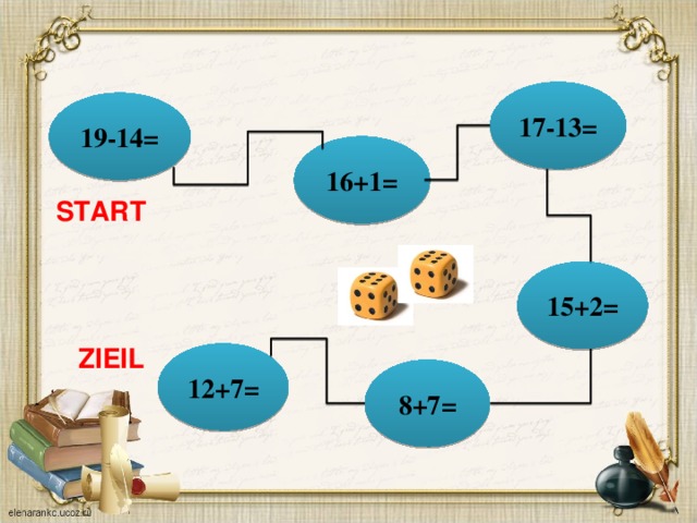17-13= 19-14= 16+1= START 15+2= ZIEIL 12+7= 8+7=