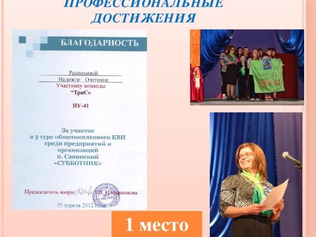 Профессиональные достижения 1 место 