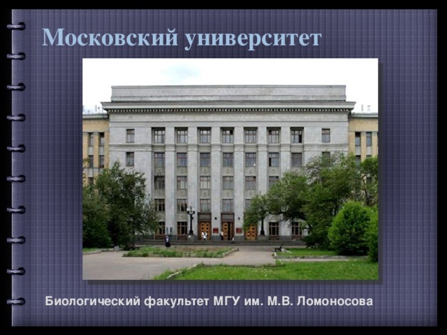 Московский университет Биологический факультет МГУ им. М.В. Ломоносова 