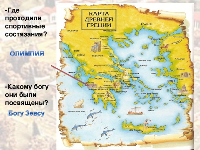 -Где проходили спортивные состязания? -Какому богу они были посвящены? 