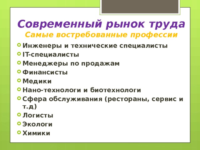 Рынок труда и профессий презентация технология 11 класс