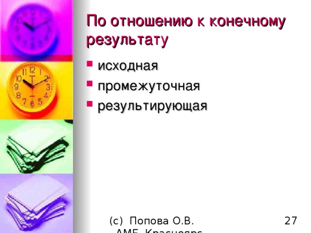 По отношению к конечному результату исходная промежуточная результирующая 