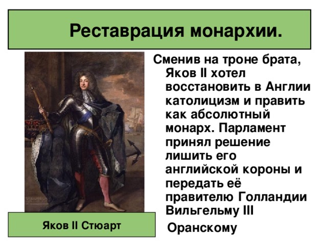 Реставрация монархии в Англии Реставрация монархии в Англии