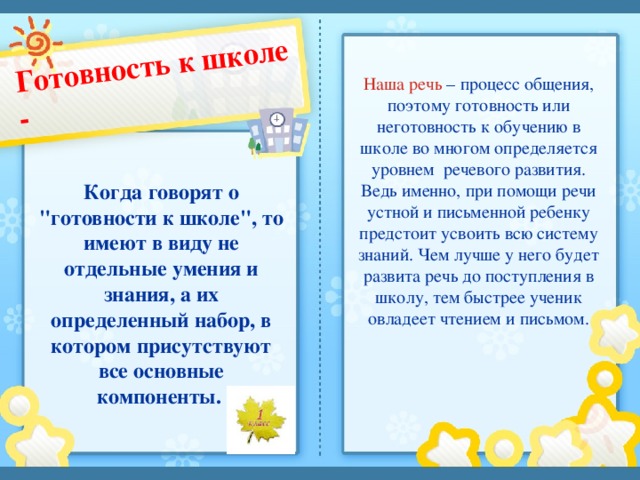 Речевая готовность к школе презентация
