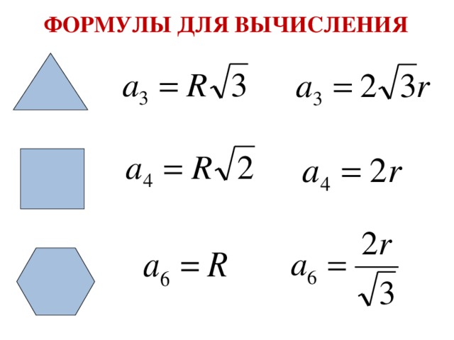 ФОРМУЛЫ ДЛЯ ВЫЧИСЛЕНИЯ