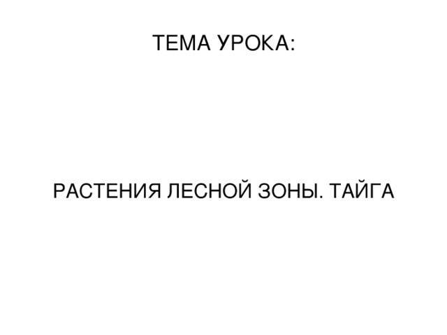 ТЕМА УРОКА: РАСТЕНИЯ ЛЕСНОЙ ЗОНЫ. ТАЙГА 