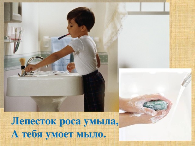 Лепесток роса умыла, А тебя умоет мыло. 