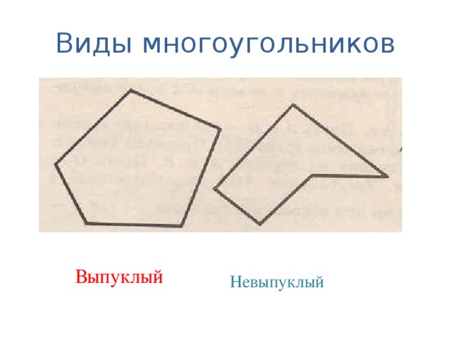 Виды многоугольников Выпуклый Невыпуклый 