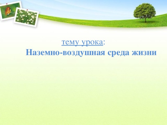 тему урока :   Наземно-воздушная среда жизни   