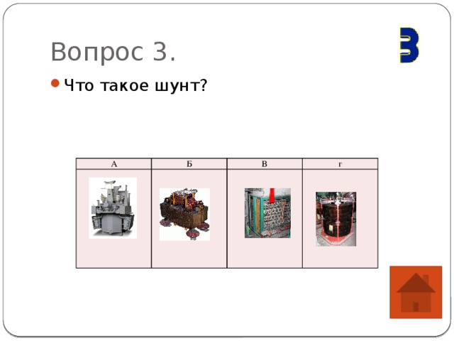 Вопрос 3. Что такое шунт? А Б В г 