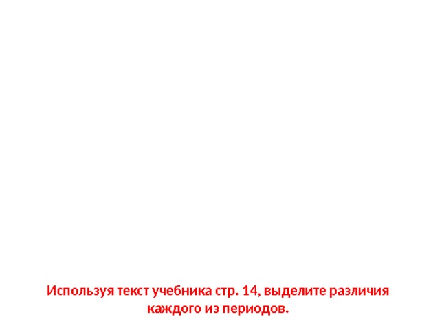 Используя текст учебника стр. 14, выделите различия каждого из периодов. 