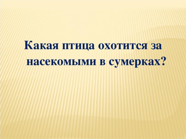 Какая птица охотится за насекомыми в сумерках?