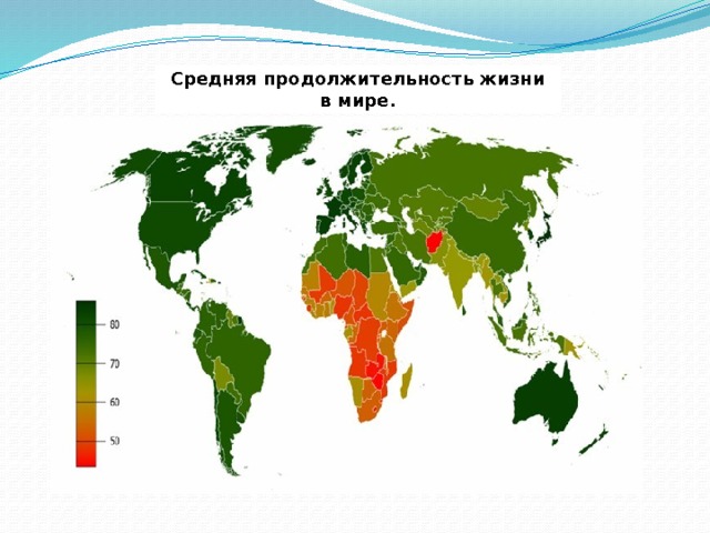 Средняя продолжительность жизни в мире. 