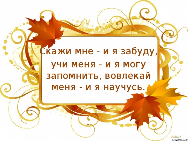 Скажи мне - и я забуду, учи меня - и я могу запомнить, вовлекай меня - и я научусь. 