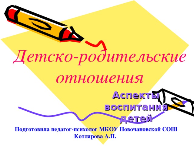 Детско-родительские отношения Аспекты воспитания детей Подготовила педагог-психолог МКОУ Новочановской СОШ Котлярова А.П.  