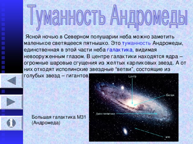 Туманность андромеды в солнечной системе расположение Мир галактик.Состав и строение галактик.