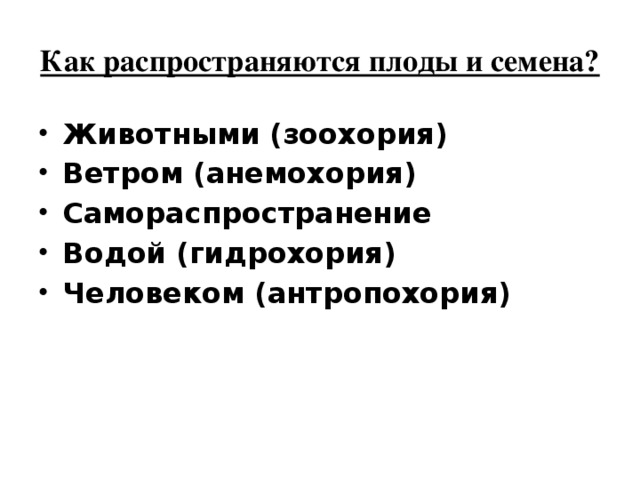 Как распространяются семена и плоды ответ оформите в виде схемы