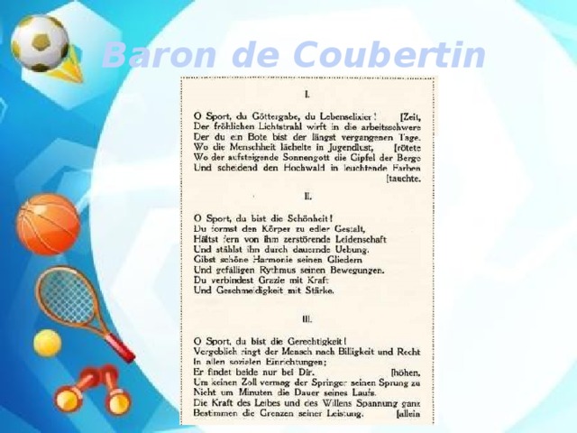   Baron de Coubertin 