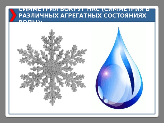 СИММЕТРИЯ ВОКРУГ НАС (СИММЕТРИЯ В РАЗЛИЧНЫХ АГРЕГАТНЫХ СОСТОЯНИЯХ ВОДЫ): 