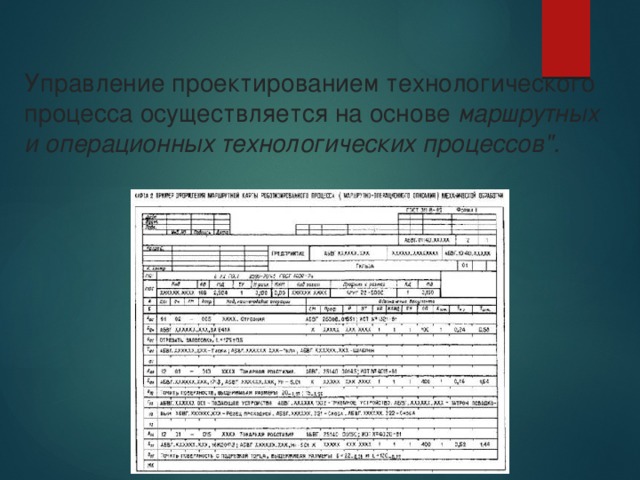 Управление проектированием технологического процесса осуществляется на основе  маршрутных и операционных технологических процессов