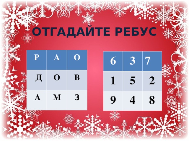   ОТГАДАЙТЕ РЕБУС Р А  Д О О  А М В З 6 3 1 7 5 9 4 2 8 