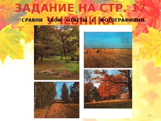 ЗАДАНИЕ НА СТР. 17 УЧЕБНИКА СРАВНИ СВОИ ОТВЕТЫ С ФОТОГРАФИЯМИ. Субаева Е.В., учитель начальных классов  