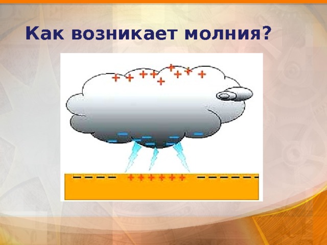 Как возникает молния?  Молния - это мощный электрический разряд. Он возникает при сильной электризации туч или земли. 