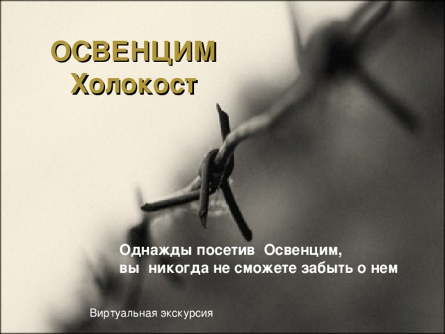 ОСВЕНЦИМ Холокост Однажды посетив  Освенцим, вы  никогда не сможете забыть о нем  Виртуальная экскурсия 