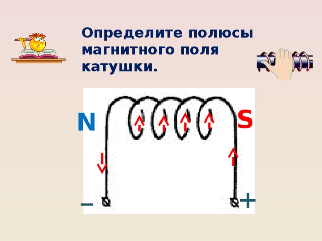 Определите магнитные полюсы катушки с током изображенной