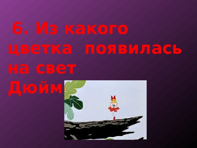  6. Из какого цветка появилась на свет Дюймовочка? 