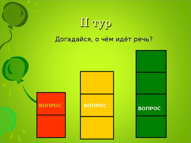 II тур Догадайся, о чём идёт речь? ВОПРОС ВОПРОС ВОПРОС 