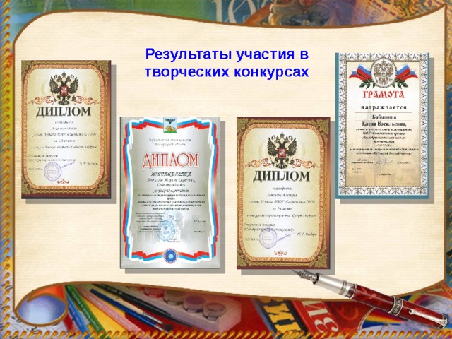 Результаты участия в творческих конкурсах 