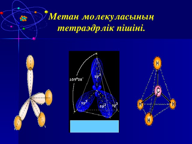 Метан молекуласының тетраэдрлік пішіні. 