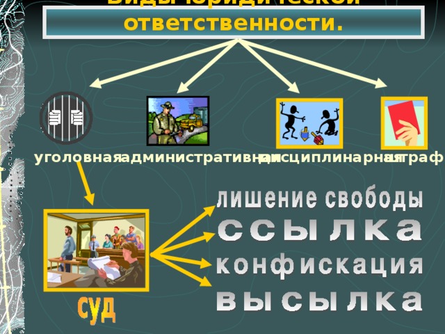 Виды юридической ответственности. административная дисциплинарная штраф уголовная