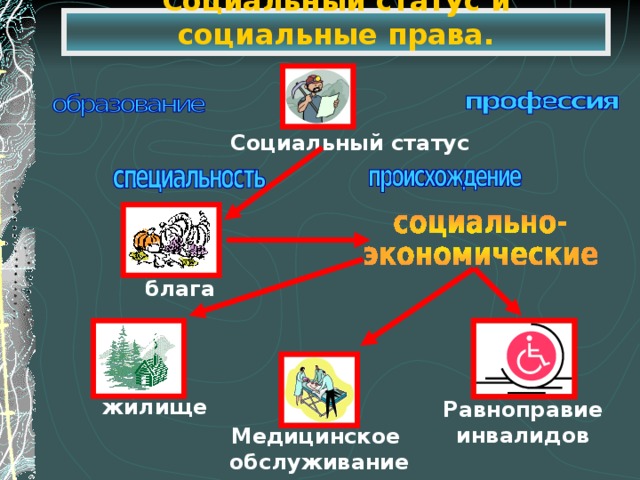 Социальный статус и социальные права. Социальный статус блага жилище Равноправие инвалидов Медицинское обслуживание